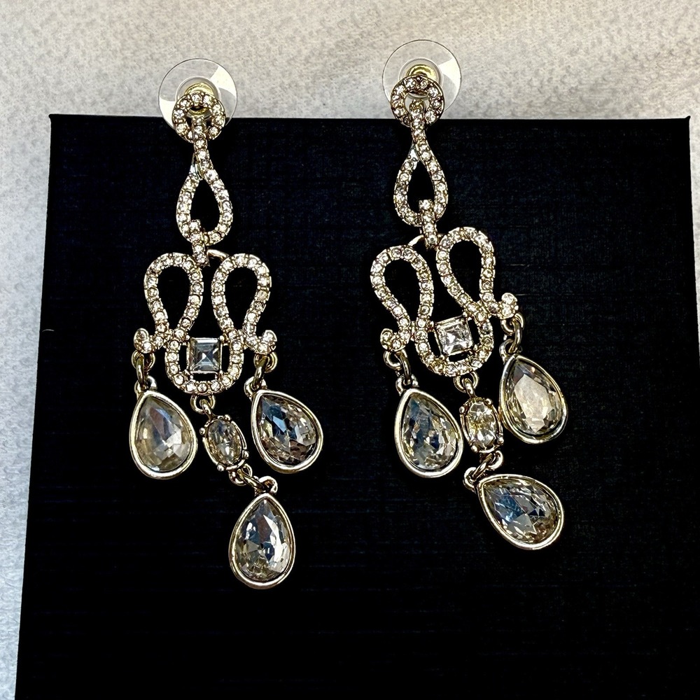 Chandelier Gold Tone & Crystal 2.75" Drop Earrings Made With Swarovski Elements